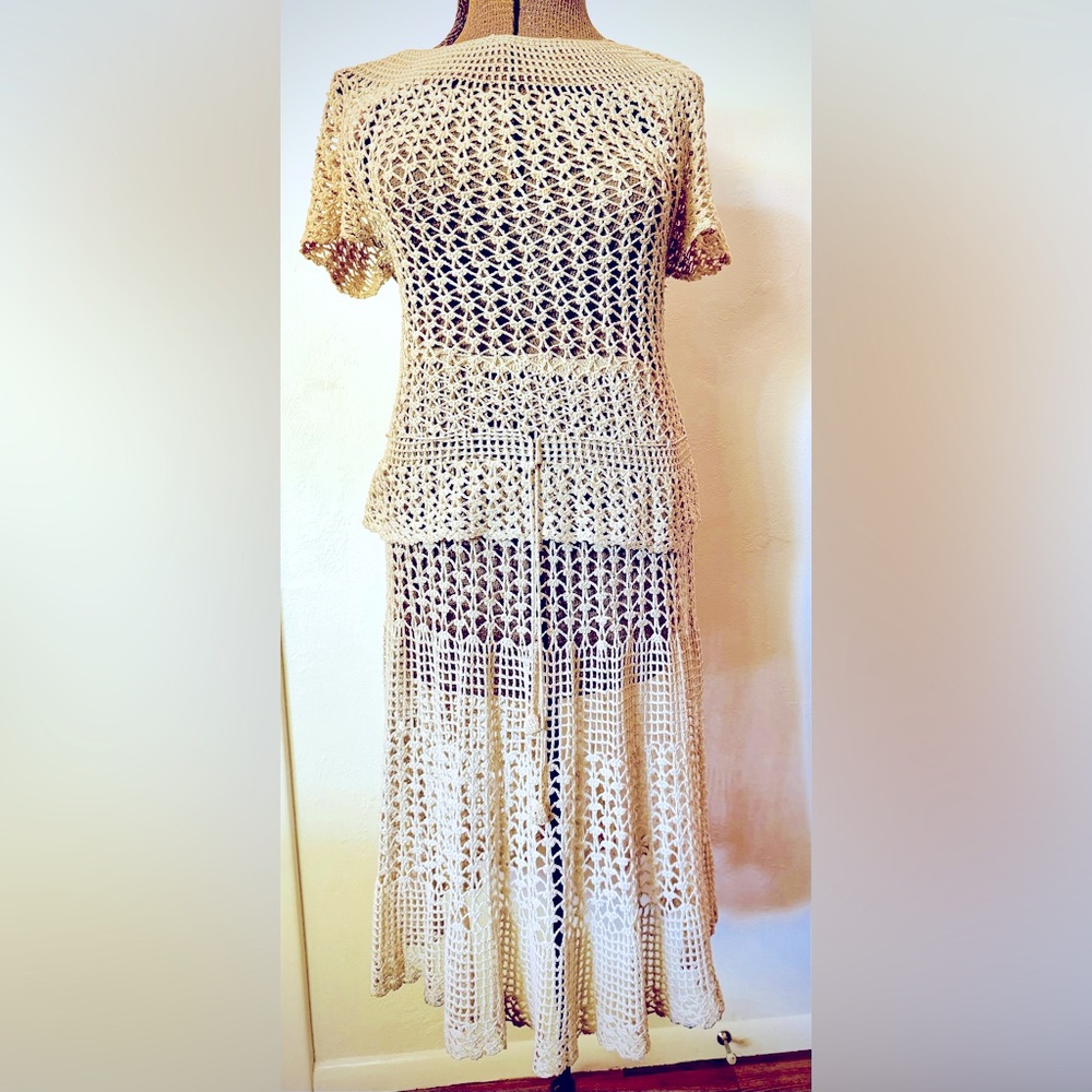 Vintage Hand Crocheted 2-Piece Cream Skirt/Top: Greek Isle Vacation Dream!